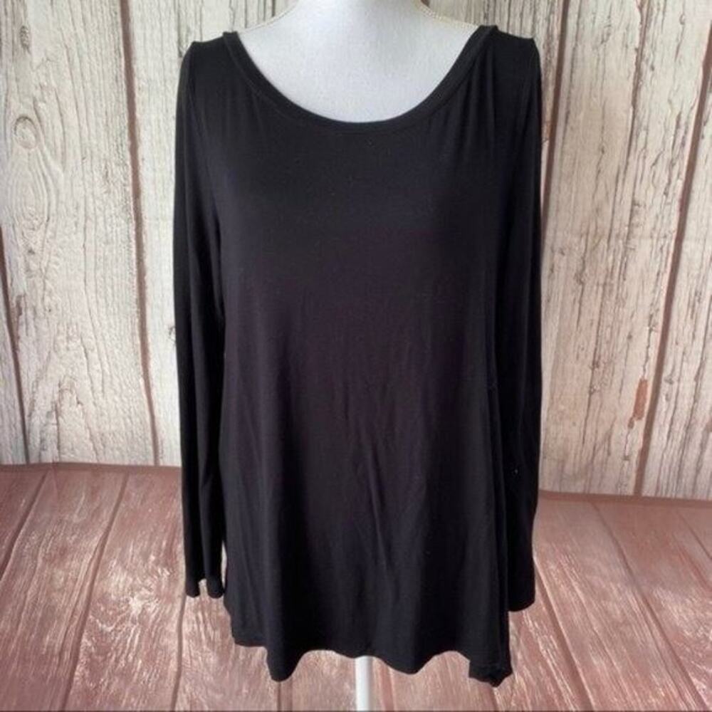 Logo Lori Goldstein Shirt Womens Medium‎ Black Tunic Minimalist Casual Staple